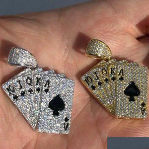 14K plisowane karty cyrkonu pokład Royal Flush Ace of Spades Diamond Wisiant Naszyjnik Mrożony Hip Hop Gold Sier dla mężczyzn Difts Prezent