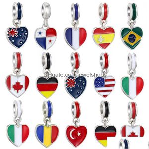 Charms Emaille Nationalflagge Großes Loch Perlen Vereinigte Staaten Italien Kanada Lose Spacer Charm Anhänger für Armband Halskette DIY Schmuck Mak Dhev8