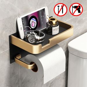 Tissue Boxes Napkins Toilet Paper Roll holder With Shelf Aluminum dispenser No Drill hanger Bathroom Accessories 230915