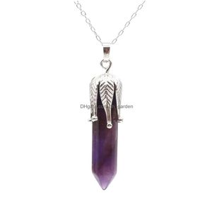 Hänge halsband naturliga ädelsten chakra spitual crystal pendants inslagna helande stenar hexagonal kolonnpunkt halsband j dhgarden dhdqt