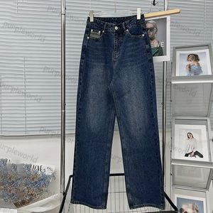 Женские джинсы Модные синие джинсы Вышивка Брюки Ретро повседневные прямые джинсы
