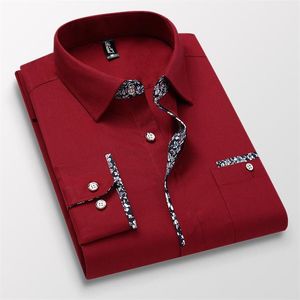 Mäns casual skjortor tfetters män skjorta vår höst koreansk långärmad knapp stänger av krage fickdesign anti-rynka ov246t