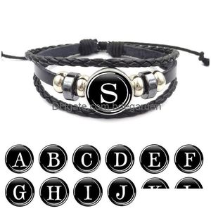 Charme Pulseiras Nova Letra Inicial 18mm Vidro Tempo Gem Cabochão Gengibre Botão Snap 26 Alfabeto Bangle para Mulheres Homens Moda Jóias Dhhcz