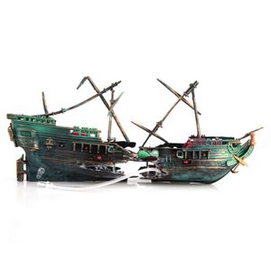 Large Aquarium Decoration Boat Plactic Aquarium Ship Air Split Shipwreck Fish Tank Decor C299r