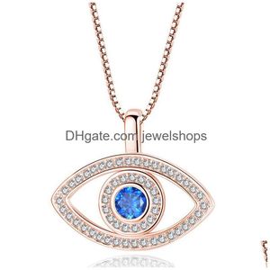 Colares Pingente de Alta Qualidade Azul Evil Eye Colar Bling Cubic Zirconia Cz Sier Caixa Correntes para Mulheres Moda Turquia Jóias Presente Dr Dhxyj