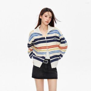 Malhas femininas estilo japonês retro primavera e outono chegada listrado camisola casaco solto exterior wear macio encerado malha cardigan