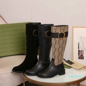 Schuhe Damen-Kniestiefel, schwarzes Rindsleder, Damen-Blockabsatz, kniehohe Griffsohle, Reißverschluss, Westernstiefel, Schuhe, Absatzhöhe: 4 cm