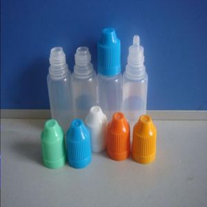 PE plastik damlalık şişeleri 5ml 10ml 15ml 20ml 30ml 50ml Renkli çocuk geçirmez kapaklar ile E sıvı şişeleri için uzun ince uçlar Smwaw
