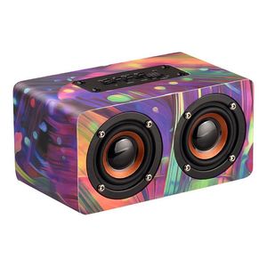 Portable Speakers Rainbow D50 Wooden Bluetooth V4.2 Heavy Bass Subwoofer With Hands Call Fm Radio Tf Card Player Wood Graffiti Drop De Dhcis