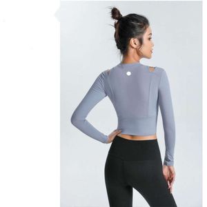 Lul aberto umbilical esportes manga longa feminino elástico fino ajuste yoga topo secagem rápida camiseta correndo fitness