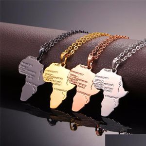 Pendant Necklaces High Quality Hiphop Alloy Necklace Gold 4 Color Chain Africa Map Gift For Men/Women Ethiopian Jewelry Trendy Drop De Dhf1S