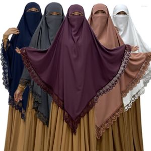 Abbigliamento etnico Donne islamiche musulmane Uno strato di pizzo Khimar sopra la testa Hijab Foulard Scialli Top lunghi Preghiera araba Abito Niqab Abiti Ramadan