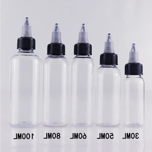 Garrafas plásticas do conta-gotas de E Cig com torção fora dos tampões 30ml 50ml 60ml 100ml 120ml Pen Shape Unicorn Bottle Garrafas vazias do animal de estimação para E-Liquid Simkm