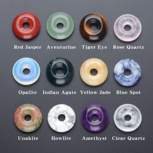 20mm cura ágata jade cristal donut pingente grande buraco laço pedra natural círculo redondo pedra preciosa donut para fazer jóias diy