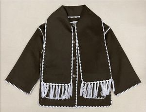 Totem * Ny ullblandad kappa Kvinnor 2023 Autumn/Winter Fringe Scarf Collar Wide Loose Wool Coat