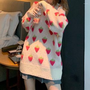 Women's Sweaters Retro Sweet Strawberry Sweater Women Autumn 2023 Loose Casual Mohair Knitted Pullovers Winter Mink Cashmere Jumpers 28788