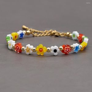 Strand YASTYT Colorful Flower Charm Bracelets Y2K Jewelry Millefiori Beaded Bracelet For Women Stainless Steel Adjustable Clasp