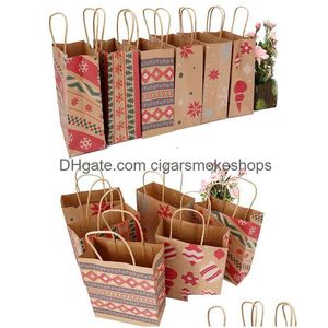 Envoltório de presente Xmas Kraft Bags Colorf Imprime estilo de bolsa para presentes brinquedos roupas. Embalagem festiva para feriados, entrega direta, jardim doméstico, Dhyuy