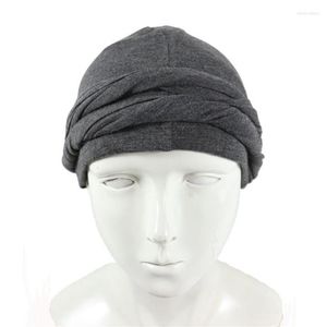 Berets Men Turban HeadWrap HaloTurban Durag Comfy Chemo Hat Satin Lined HeadScarf Muslim Hijab228e