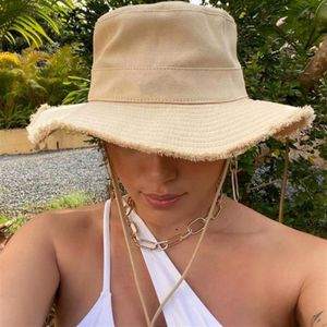 Women Bucket Hats With Strap Summer Outdoor Hiking Fisher Hat Designer Beach SunHat Luxury Fitted Casquette Mens Beanies Sun Prote322C