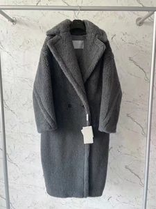 Oversize feminino mmax teddy alpaca forro de pele casacos de lã de camelo casaco longo lapela pescoço duplo breasted