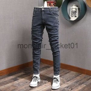 Мужские джинсы Новые дизайнерские модные мужские джинсы Серые приталенные эластичные повседневные джинсовые брюки-карандаш в корейском стиле J230915