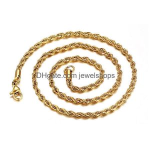 Chains M 18K Gold Plated Twisted Rope For Women Men S Choker Necklaces Jewelry In Bk 16 18 20 22 24 30 Inches Drop Delivery Pendants Dh4Zb