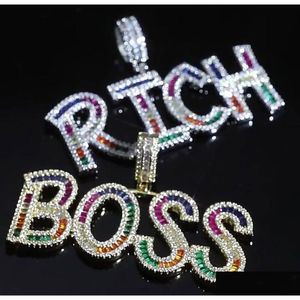 A-Z Custom Name Colorf Baguette Letters Pendant Necklace Gold Sier Cubic Zirconia Men Women Hiphop Jewelry Drop Delivery