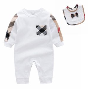 100% algodão recém-nascido crianças macacão bebê meninos meninas designer de moda impressão manga longa macacão chapéu 2 peça conjunto com caixa