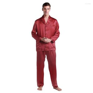 Herren-Nachtwäsche, hochwertiger Herren-Seidensatin, zweiteiliger Pyjama, 22 Momme, langärmelig, Loungewear-Pyjama, Herren-Set266r