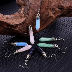 Dangle Earrings Natural Stone Single Pointed Hexagon Pendant Reiki Healing Crystals Rose Quartz For Women Jewelry