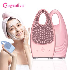 Ansiktsvårdsenheter Silikon Ansiktsrengöring Borstar Electric Cleanser Brush Ultrasonic Pore Deep Clean Blackhead Skin Massager Tool 230915