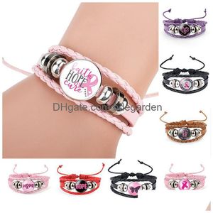 Charm Bracelets Breast Cancer Awareness Pink Ribbon For Women Walking The Cure Leather Wrap Bangle Fashion Believe Hope Faith Jewelry Dha2V