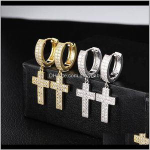 Hoop Huggie Luksusowe projektantki Kolczyki Hip Hop biżuteria lodowana Diamond Cross kolczyki Bling Mężczyzn Kobiet Studs Raper Rapper Hip204p