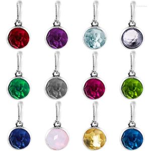 Loose Gemstones 925 Sterling Silver Month Droplet Birthstone Necklace Pendant Charm Bead Fit Bracelet Women Birthday Jewelry Diy Gift