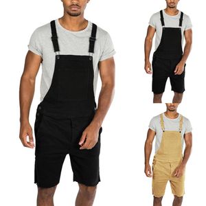 2019 New Mens Casual Retro Denim Bib Overall Shorts Pants Summer Autumn Solid Jeans Jumpsuit For Male Rompers Plus Size223Q