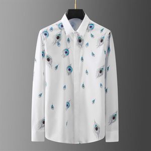 Minglu Peacock Feathers Digital Printing Male Shirts Luxury Long Sleeve Casual Mens Dress Fashion Slim Party Man Men's171a