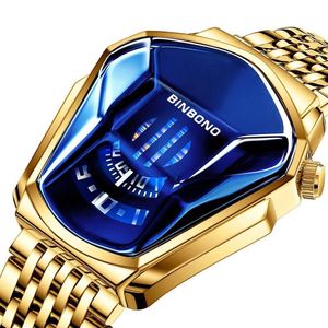 Moda personalidade masculina criatividade relógios de aço masculino quartzo relógio de pulso dourado casual à prova d' água clock229c