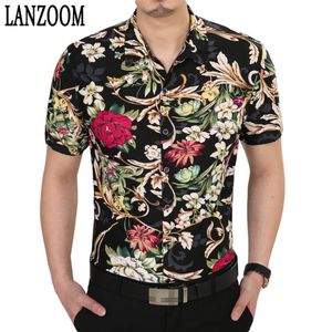 TOP Brand Design Short Sleeve Mens Shirts Luxury Stylish Noble Big Print Flower Casual Men Dress Shirt Spring Summer Mens Top294o