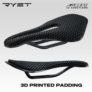 Cykel sadlar Ryet 3D Tryckt cykel sadel kolfiber ultralätt ihålig bekväm andningsbar MTB Mountain Bicycle Cycling Seat 230915