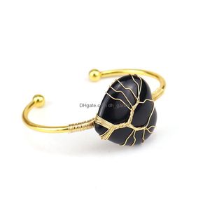 Charme Pulseiras Alto Padrão Vários Cura Obsidian Gemstone Pulseira Ajustável Fio Warp Árvore da Vida Drop Delivery Jewe Dhgarden Dhszv