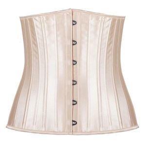 Woman Satin Lace Up Waist Cincher Corselet Body Shaper Sexy 24 Steel Bones Waist Control Underbust Corsets & Bustiers221V