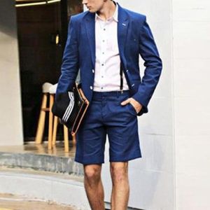 الرجال للرجال Blue Summer Beach Simple Men with Short Pant Jacket Sets Slim Fitte Made Wedding Tuxedo 2Piece Disual Blazer