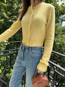 Suéter feminino cropped 2023 outono/inverno novo gola redonda mohair cardigã de malha minimalista versátil top pequeno