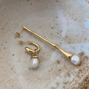 Dangle Earrings Amaiyllis 925 Sterling Silver 18k Gold Baroque Pearl Asymmetry Elegant Female For Women Jewellry Gift