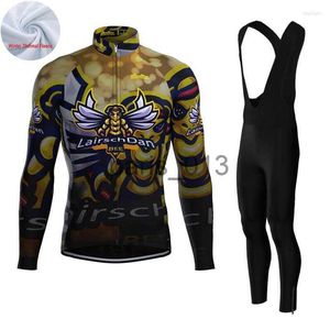 Andra kläder racing sätter Lairschdan Thermal Fleece Cycling Clothes Men Bee Long Sleeve Bicycle Jersey Set Bike Outfit EquipAcion Ciclismo Invierno Hombre X0915