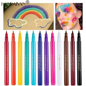 Handaiyan Rainbow Matte Liquid Eyeliner, schnell trocknender, wasserdichter Eyeliner-Stift, weiß, blau, Farbe, Eyeliner, Kosmetik, Make-up-Werkzeug