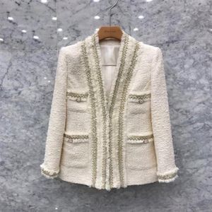 Корейский модный новый женский однотонный твидовый шерстяной блейзер с v-образным вырезом средней длины, пальто, casaco, большие размеры SMLXLXXL341k