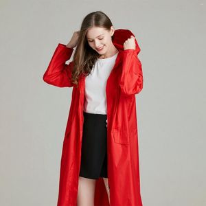 女性のトレンチコートレディースファッションソリッドカラー通気性レインコート屋外風力防水式ジップロングフード付きジャケット