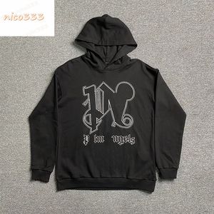 24SS Nakış Sanskrit Kırık Delik Harfleri Baskılı Pamuk Gevşek Gevşek Çok Yukarıdaki Erkekler Kadın Günlük Moda Sonbahar Kış Hoodie